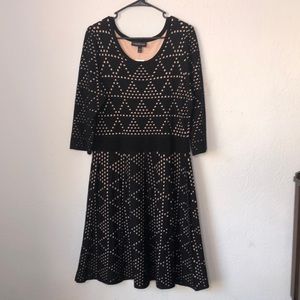 Lane Bryant 18/20 Black Nude Geometric Knit Fit & Flare Midi Sweater Dress